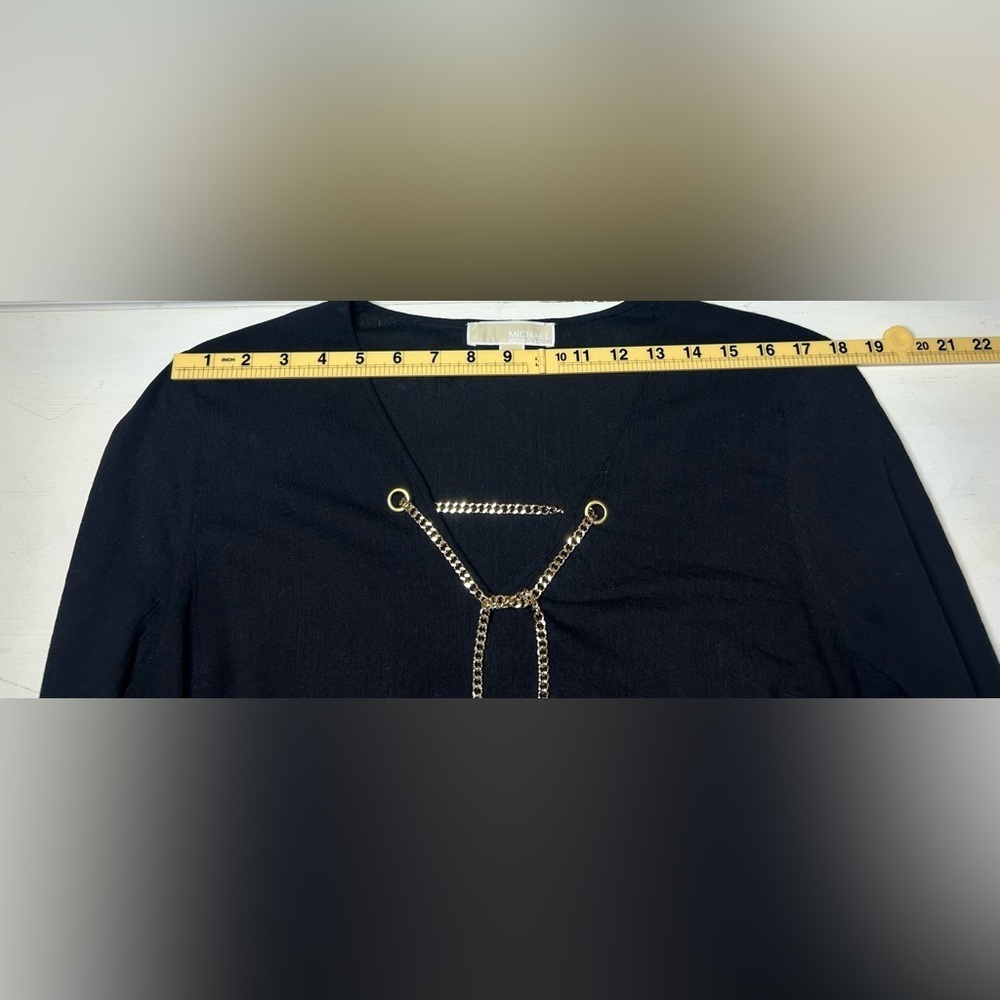 Women’s Michaels Black Blouse With Gold Chain Accent Embellishment Size L - Picture 7 of 11